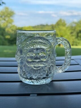 Glass vintage Luminarc Santa mug, made in USA, Christmas mug